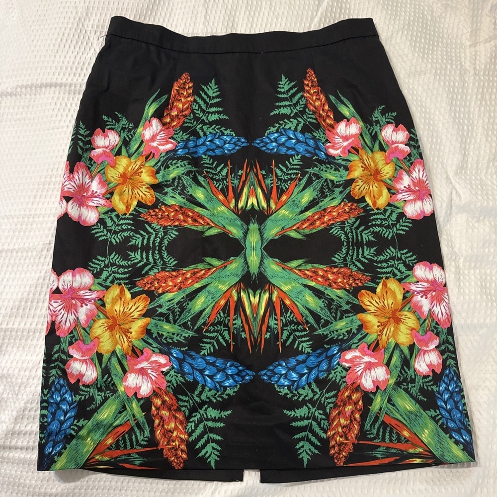 Linea Domani Womens 10 Black Tropical Straight Pencil Knee Skirt Lined Stretch